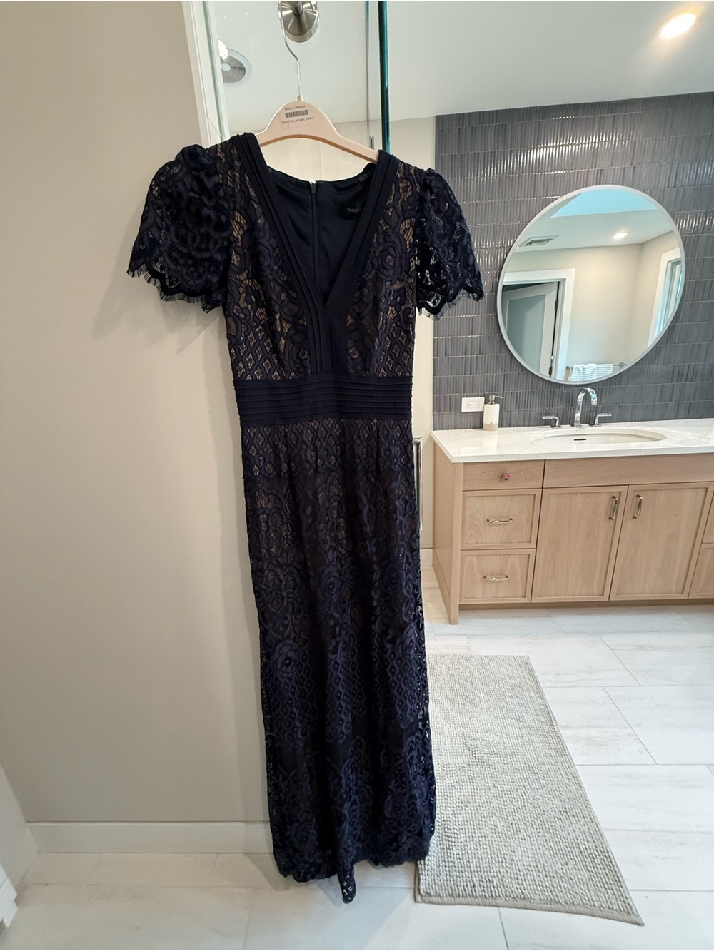 Tadashi Shoji Navy Lace V-Neck Maxi Dress